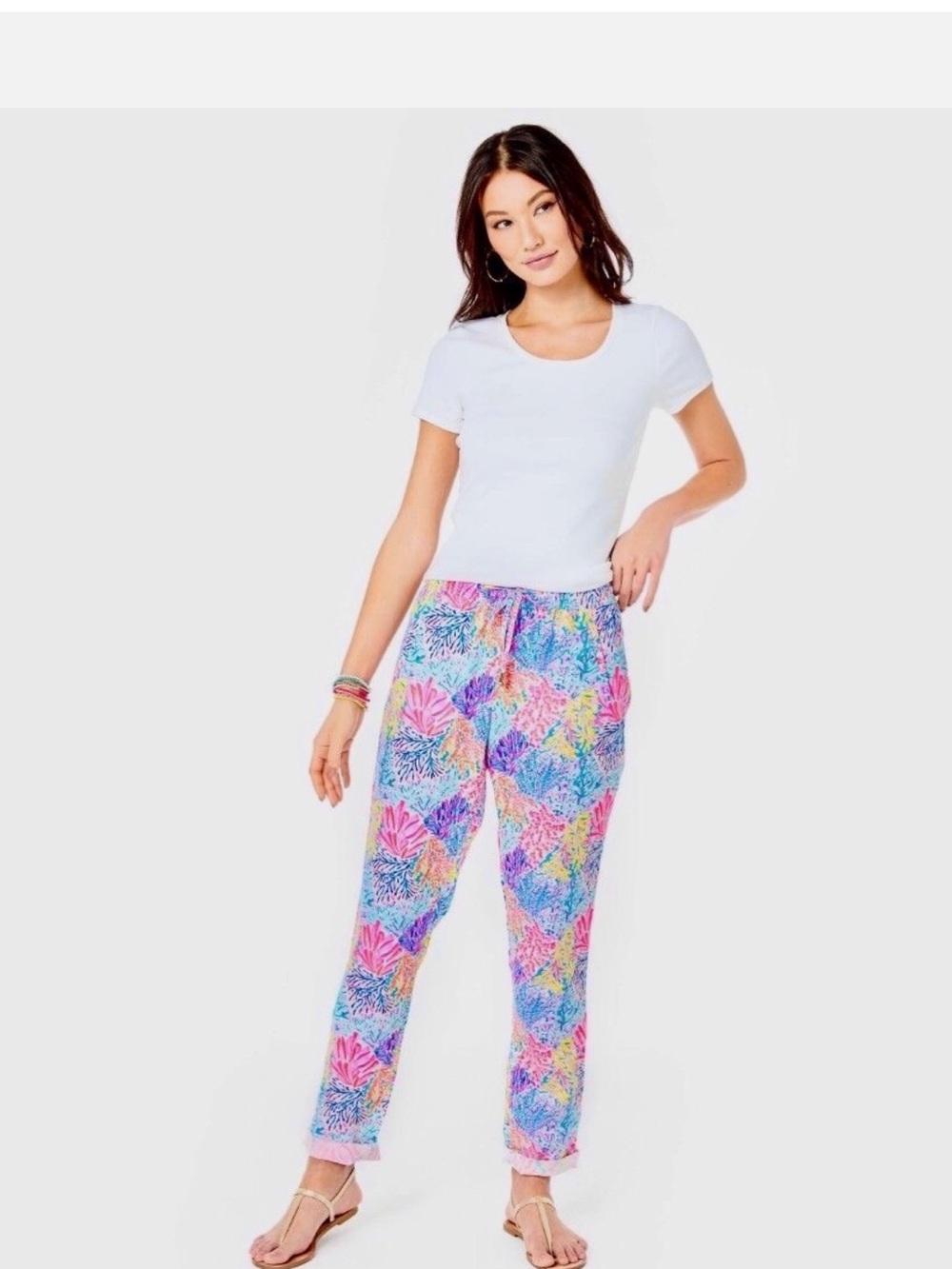 Lilly Pulitzer Pastel Coral & Sea Print Straight Leg Pants - Picture 2 of 8